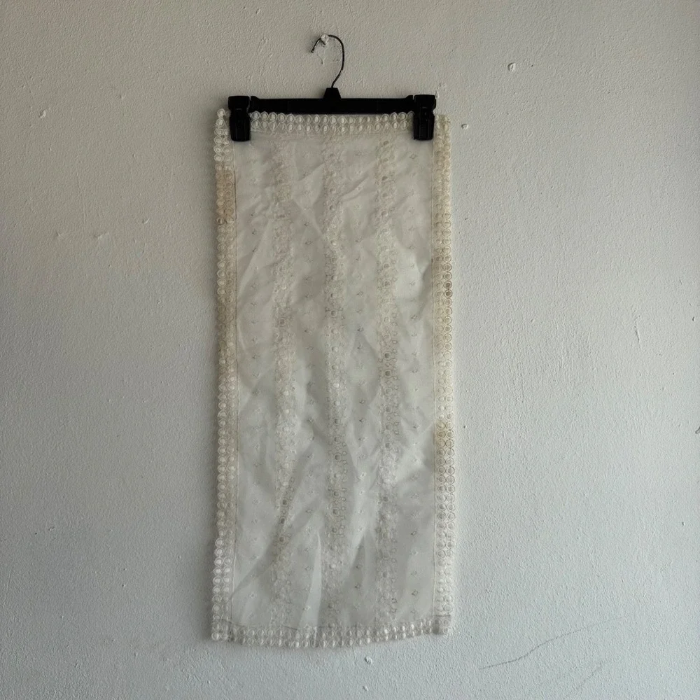 Vintage Sheer Lace Table Runner Embroidered‎ Cottagecore Vanity Scarf 30x14